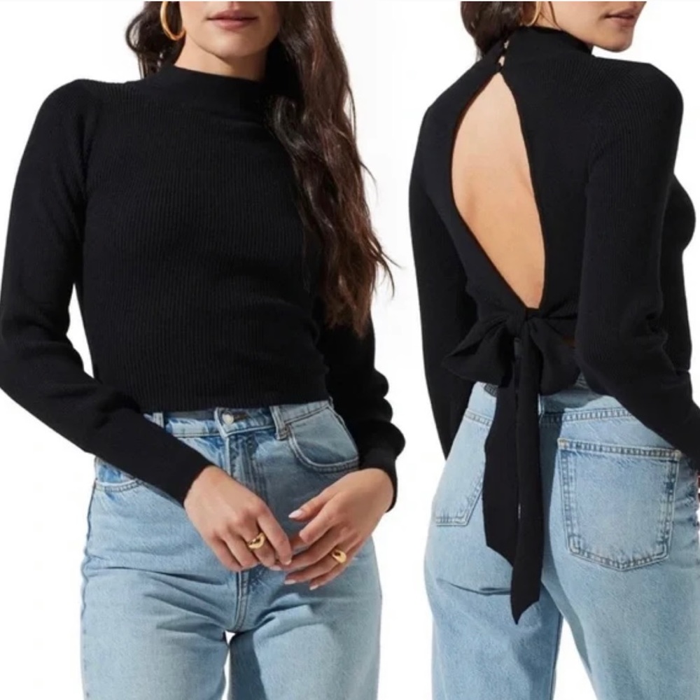 ASTR Black Mock Neck backless sweater